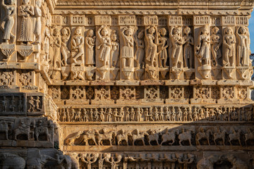 Ancient bas-relief with Apsaras at famous ancient Jagdish Temple in Udaipur, Rajasthan, India. It has been in continuous worship since 1651.