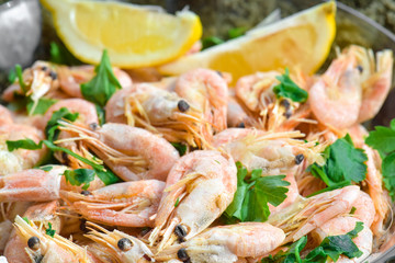 Boiled shrimp , close-up
