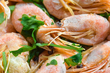 Boiled shrimp , close-up