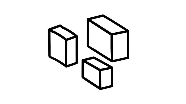 A hand-drawn infographic element - a box in isometry.