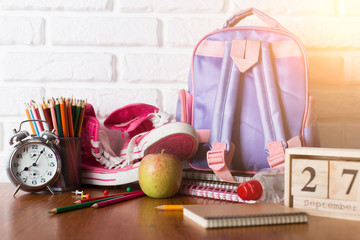 School supplies in classroom