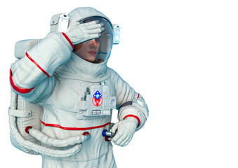 astronaut blinded in a white background close up