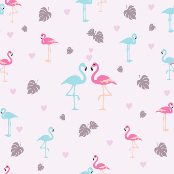 Seamless pattern flamingo fall in love  design for background, wallpaper, clothing, wrapping, fabric