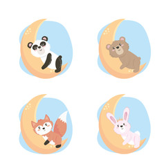 set of cute wild animals in the moon