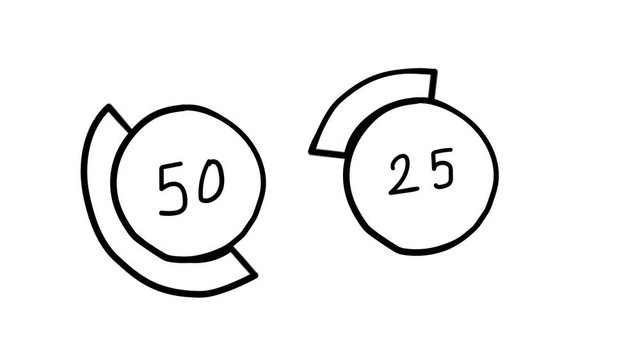 Hand-drawn round graphics with segments.