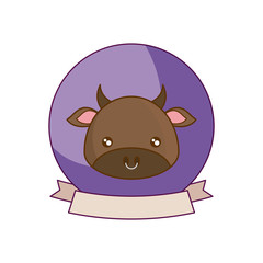 head of cute bull in frame with ribbon