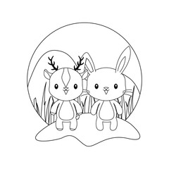 cute rabbit with reindeer animals character
