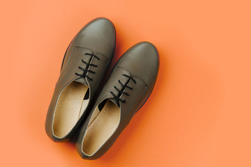 Stylish female spring or autumn shoes in various colors. Beauty and fashion concept. Flat lay, top view