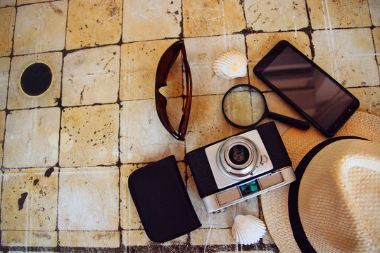 Background with various objects to travel.