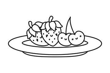 Isolated cherrys and strawberrys fruit design
