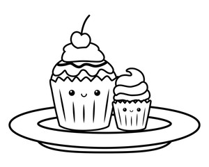 Cupcake dessert cartoon design vector illustration