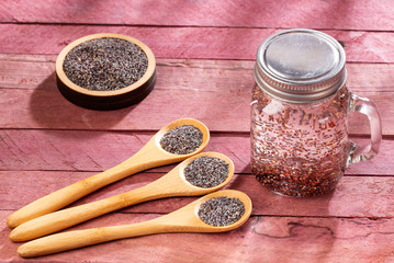 Poppy seeds in water - Papaver somniferum. Text space