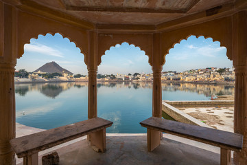 A view of pushkar lake - a well known pilgrimage center for hindu pilgrims at Pushkar, Rajasthan - 274497964
