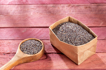 Organic poppy seeds - Papaver somniferum. Text space