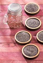 Poppy seeds in water - Papaver somniferum. Text space