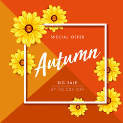 Autumn flower yellow Seasonal Sale Banner Design Fall
