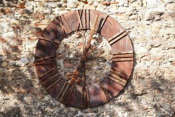 Big ancient  Zagreb  cathedral clock on the wall 