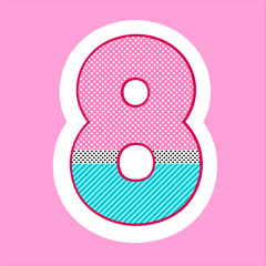 cute figure, number for children's birthday, holiday in the style lol doll. polka dot pattern and stripes vector illustration