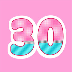 cute figure, number for children's birthday, holiday in the style lol doll. polka dot pattern and stripes vector illustration