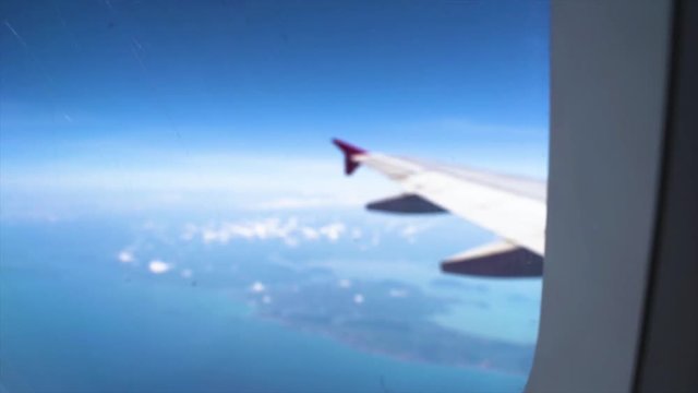 Top view High angle video, from plane, scenery, sea island in Singapore