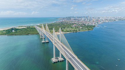 Natal / Rio Grande do Norte / Brazil - Circa May 2019: Aerial view of the bridge Newton Navarro of...