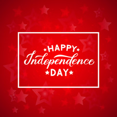 Happy Independence Day calligraphy hand lettering on red background. 4th of July celebration poster vector illustration. Easy to edit template for logo design, greeting card, banner, flyer, etc. 