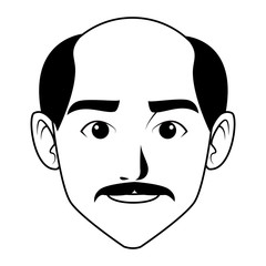 indian man face avatar cartoon in black and white