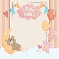 Fototapeta premium card of cute bear with label and balloons
