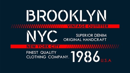 Typography NYC Brooklyn for t-shirt print and various uses, vector image.