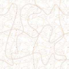 Vector Illustration of stylized, abstract leaves, stars, hexagons and warped chains in white, cream, yellow and tan. For fabric, fashion design, accessories, gifts