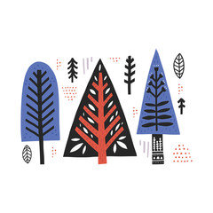 Trees in folk style flat vector illustration