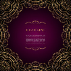 Luxury background with golden ornamental frame for greeting card, invitation or announcement