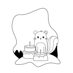 cute chipmunk animal with cakes of birthday