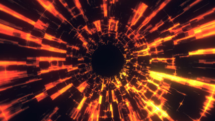 The travel through a blue wormhole filled with star. Warp in science black hole vortex hyperspace tunnel.