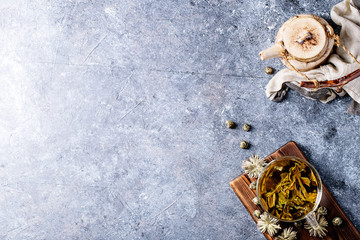 Green tea with ceramic teapot