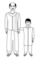 indian family avatar cartoon character in black and white