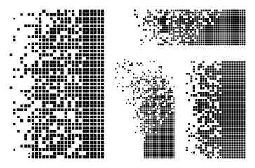 Vector dissolved rectangles flat abstraction. Vector style is a flat illustration of dissolved rectangles on a white background. Isolated design elements constructed from dots,