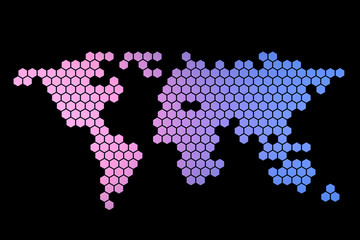 World map made up of hexagons