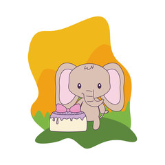 cute elephant animal with cake of birthday