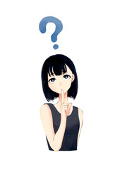 疑問に思う黒い服の女性