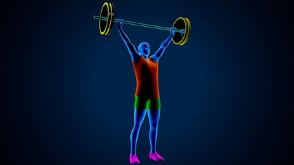 Weight lifter on a blue background. 3d illustration