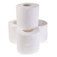 Four rolls of a white toilet paper