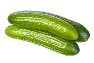 Three bright green cucumbers