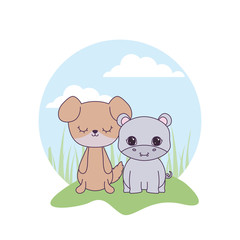 dog with hippopotamus in landscape