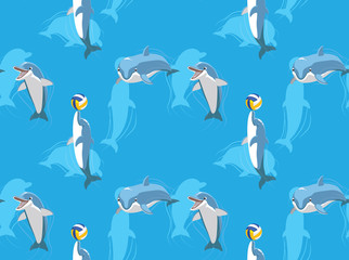Cute Dolphin Playing Ball Cartoon Background Seamless Wallpaper