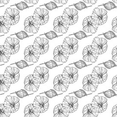 Flower popies graphic design. Cute seamless vector tile pattern. Retro vintage. line popie flower surface design.