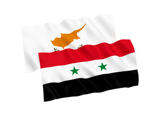 Naklejka premium National fabric flags of Cyprus and Syria isolated on white background. 3d rendering illustration. 1 to 2 proportion.