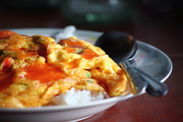 Thai style omelet on the plate