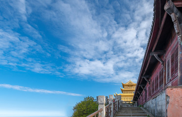 Fototapeta na wymiar A gold-roofed temple building in mount emei, sichuan province, China