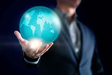 Conceptual image of business man with  social connection , online network technology business.